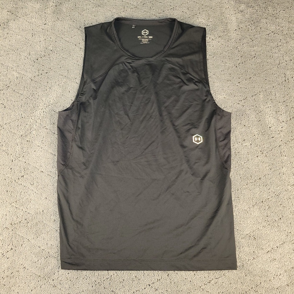 Under Armour Shirt Mens 2XL Black Rush Celliant Heatgear Sleeveless Gym Workout
